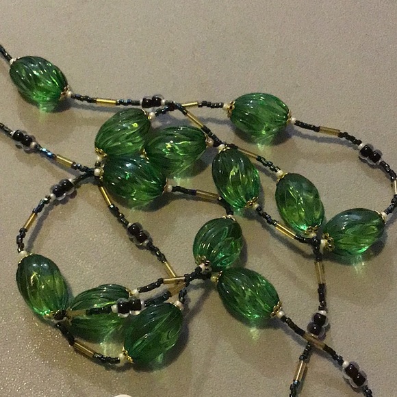 Green, Black & Gold Necklace Long Necklace 35” OOAK, W/o tags ... hand crafted - Picture 2 of 7